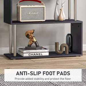 ตู้หนังสือไม้5ชั้นรูปทรงตัวเอสทันสมัยพร้อมที่เก็บของสีดำ-สำหรับแบ่งห้อง - Product Image 4