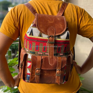 กระเป๋าสไตล์โบโฮตะวันตกแบบมีเชือกหนังแจ็คการ์ดทำด้วยมือสไตล์วินเทจหนังแท้สไตล์อินเดีย - Product Image 3