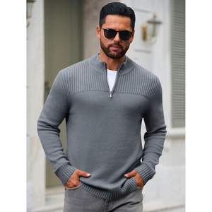 2025 <b>Men's</b> Slim Fit <b>Quarter</b> <b>Zip</b> <b>Sweater</b> Long Sleeve Casual Ribbed Knit for Polo with Mock Neck Decorated Pattern Made - Product Image 4