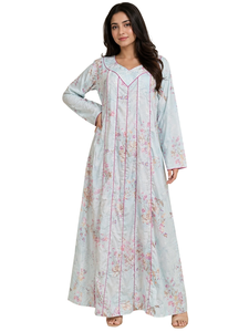 Vestido Casual de Seda con Estampado Floral, Manga Larga, Cuello en V, Vestido Maxi para Mujer - Product Image 1