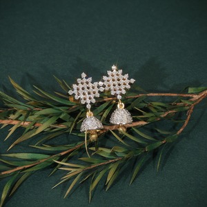 Pendientes Colgantes de Oro Amarillo de 14K con Diseño de Campana y Diamantes Cultivados en Laboratorio, Joyería Fina de Lujo para Mujer, para Bodas - Product Image 1