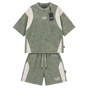 Conjunto de Verano para Hombre, Estilo Casual, Cintura Alta, Color Sólido, 100% Algodón, Transpirable, de Secado Rápido, Lavado Ácido, Alta Demanda, Última Moda - Product Image 4