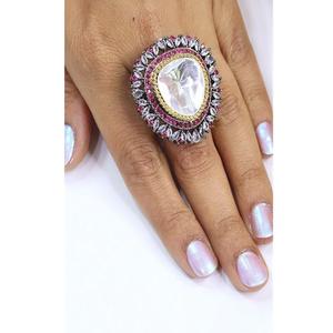 Anillo Ajustable de Moda con Incrustaciones de Moissanita Plateada en Latón de Primera Calidad, Elegante y Deslumbrante, para Bodas, para Mujer - Product Image 1