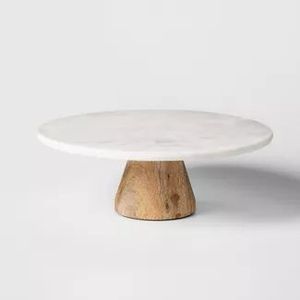 Luxury Round Marble <b>Cake</b> <b>Stand</b> with Wood Base Circle Dessert Display Pedestal Handmade for Home Party Use - Product Image 2