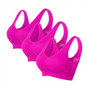 Sujetador deportivo con espalda cruzada para mujer, color liso, malla transpirable, soporte para yoga, ajuste medio, blanco, morado, beige - Product Image 5