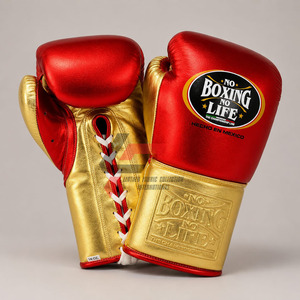 No Boxing No Life Gloves <b>Red</b> And Gold Boxing Gloves Cow Hide Leather Boxing Sparring Gloves For Sale. - Product Image 2
