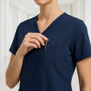 Ensemble de tenues médicales unisexe à col en V, respirant, extensible, anti-boulochage, uniforme d'hôpital OEM - Product Image 3