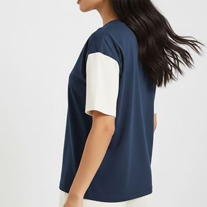 T-shirt décontracté pour femme à col rond et manches courtes, coupe ample, color block, en polyester tricoté, idéal printemps-été, à prix abordable - Product Image 3