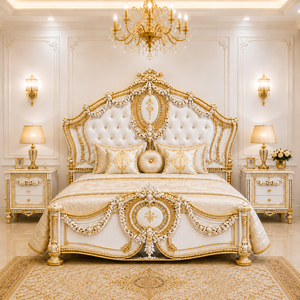 Rococo-Inspired Heavy Carved Teak Wood <b>Bed</b> <b>Set</b> European Style King Size <b>Bed</b> with Matching Dresser and Wardrobe Buy Tufted <b>Beds</b> - Product Image 6