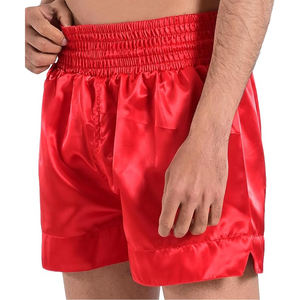 Custom Logo Heat-Transfer Blank Red Satin Breathable Loose Fit Boxing <b>Trunks</b> <b>Men</b> Women Training Fitness Fight Shorts - Product Image 3