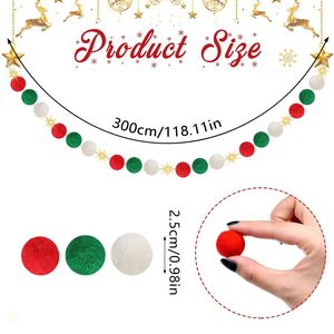9.84 piedi di luce calda stringa di natale Pom Pom ghirland 100 palline di feltro bianco verde rosso per foto di carnevale festa di compleanno di Natale - Product Image 3