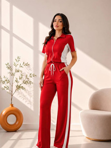 Women's Two Piece <b>Tracksuit</b> Set Long Sleeve Zip Front Crop Top High Waist Jogger Pants Activewear Set <b>Pink</b> Black Brown - Product Image 3