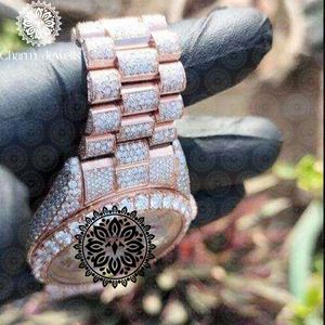 Montre de luxe pour homme Charm Jewells, boîtier en acier inoxydable de 40 mm, mouvement mécanique analogique, date automatique, bracelet incrusté de diamants, 10 bars - Product Image 4