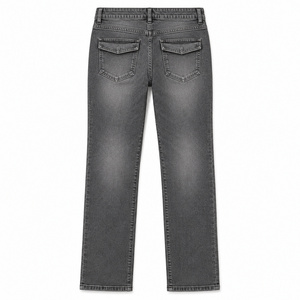 Jean en denim droit taille mi-haute pour femme avec rabat de poche plié - Gris fumé - Vente en gros - Product Image 2