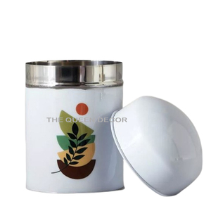 Latest Arrival Silver Stainless Steel Metal White Enamel Color Canister With Lid And Dates Serving For Herb & <b>Spice</b> Tools - Product Image 1
