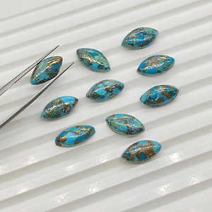 Nouvel Arrivage Cabochon en Turquoise Cuivrée Bleue Naturelle Forme Marquise à Dos Plat 7x14MM Lisse Poli Miroir Pierre Précieuse Libre pour Bijoux - Product Image 1