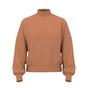 Custom Womens Camel <b>Brown</b> Mock Neck Sweatshirt Raglan <b>Long</b> <b>Sleeve</b> Cotton Fleece Pullover Casual Relaxed Fit <b>Top</b> - Product Image 2