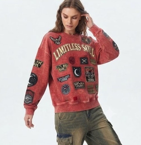 Women Oversized Crew Neck Sweatshirt <b>Patchwork</b> Embroidered 100%Cotton Fleece Long Sleeve Casual Winter Wear Ladies Sweat <b>Shirt</b> - Product Image 5