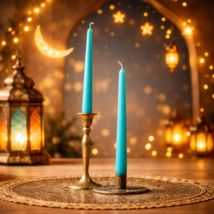 Celestial Glow Turquoise Paraffin Wax Taper <b>Candle</b> Set Handmade Smokeless <b>Unscented</b> for Christmas Ramadan/Eid Celebrations - Product Image 1