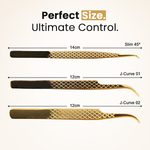 Ensemble de 3 pinces à épiler en titane doré de qualité supérieure, pinces de précision à poignée diamantée, fournitures pour extensions de cils en gros - Product Image 3