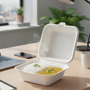 ภาชนะบรรจุอาหารแบบฝาพับทำจากชานอ้อยที่เป็นมิตรกับสิ่งแวดล้อมและใช้แล้วทิ้งได้ |   กล่องเยื่อชานอ้อยน้ำหนักเบาสำหรับใส่ก๋วยเตี๋ยวและงานจัดเลี้ยง - Product Image 4