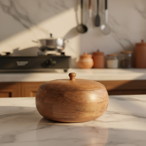 Caja Redonda de Madera Hecha a Mano Ecológica Premium para Roti y Chapati |   Contenedor para Guardar Pan Indio - Product Image 5