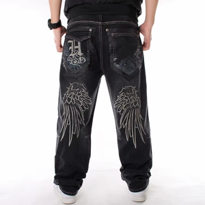 Jean baggy pour homme grande taille, style hip-hop et skateboard, en denim délavé foncé, coupe large, taille mi-haute, style uni et tendance, marque européenne - Product Image 6