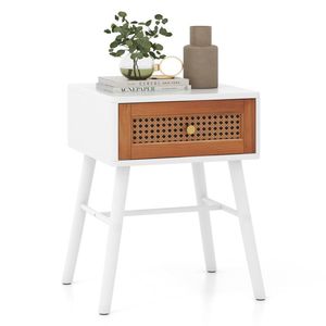 Table de chevet en rotin de style Mid-Century Modern avec tiroir - Product Image 1