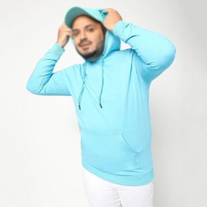 Sweat-shirt à capuche en coton bleu ciel pour homme, grande taille - Pull respirant bleu clair avec poche kangourou et cordon de serrage - Product Image 3