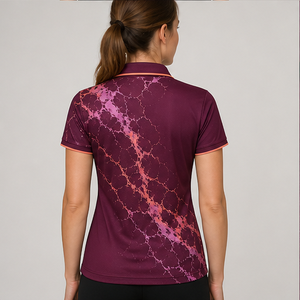 Polo pour femme personnalisé en marbre rose bordeaux craquelé, séchage rapide, respirant, manches courtes, uniforme de golf performant WPS-0891 - Product Image 5