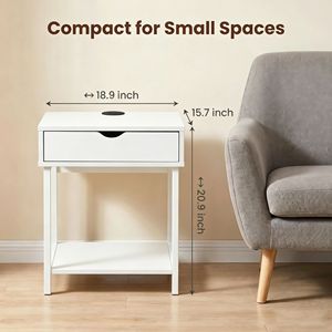 Nightstand with Drawer and <b>Shelves</b> <b>Bedside</b> Table for Living Room Bedroom Accent Furniture - Product Image 4
