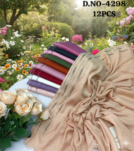 Conjunto de Hiyab Premium de Lino, Algodón y Poliéster con Adornos de Pedrería, Paquete de 12 Paños Multicolor con Detalles Brillantes para Uso Diario - Product Image 3