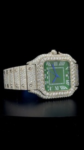 Iced Out Moissanite Diamond Watch Green Dial Roman Numerals Swiss Made Luxury Bust Down Watch for Men Hip Hop Bling Watch - Product Image 4