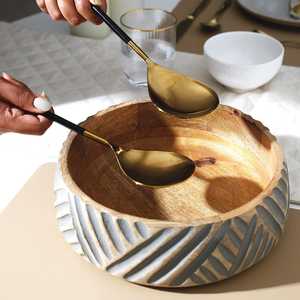 Stainless Steel Metal Salad <b>Server</b> With Polished Resin Amber Handles Large Serving Spoon And Fork Set For Gourmet Charioteer - Product Image 4