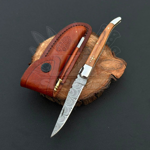 Luxury French Style Damascus Steel Laguiole Hunting Folding Knife Olive Wood Handle Industrial Grade Pocket Knife Handmade - Product Image 1