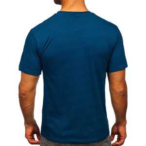 Camiseta Azul de Manga Corta para Hombre con Estampado Abstracto de Alas, Corte Regular, Tejido Jersey Informal, Diseño de Cuello Redondo - Product Image 2
