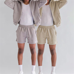 Conjunto Deportivo de Dos Piezas de Felpa de Algodón Tejido para Hombre, Unisex, Invierno, Sudadera con Capucha y Pantalones Cortos Personalizados, Estilo Urbano - Product Image 4