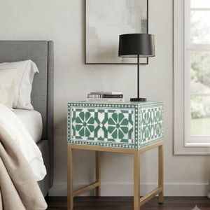 Modern Geometric Pattern Metal Frame Nightstand <b>Storage</b> Cabinet with Drawer Home Furniture Bedroom <b>Side</b> <b>Table</b> - Product Image 2