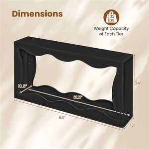 63\" Extra Long Black <b>Console</b> <b>Table</b> with Wavy Hollow Design and <b>Storage</b> Shelf for Entryway 2 Tier Narrow Narrow <b>Console</b> <b>Table</b> - Product Image 5