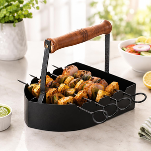 Metal Seekh Kebab Serving Stand with 4 Skewers Kebab Holder and Serving <b>Rack</b> Durable Metal <b>Grill</b> Accessory for Tandoori Decor - Product Image 5