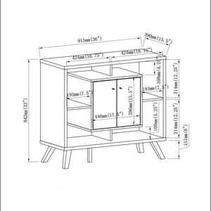 Mobiletto Libreria Compatto a Due Ante con Quattro Ripiani Aperti, Credenza Espositiva con Gambe Svasate in Legno e Pomelli in Metallo per Soggiorno - Product Image 6