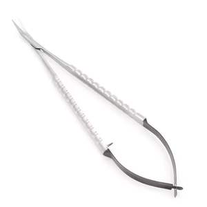 Micro-ciseaux Castroviejo à manche plat, courbés/droits, longueur 18 cm/7 po, tranchants, en acier inoxydable, pour usage ophtalmique - Product Image 5