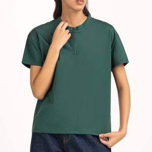 Fabricante de Camisetas Personalizadas para Mujer, Último Diseño, Camiseta Verde Oscuro con Cierre, 100% Algodón, Manga Corta - Product Image 1