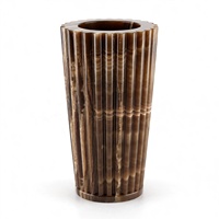 Vase en Onyx Brun Naturel Cannelé et Côtelé, Fait Main, Colonne Conique, Vase à Fleurs en Pierre, Luxe pour la Maison, Table Console de Salon