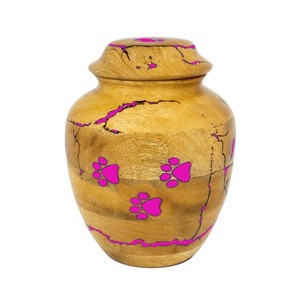 Handmade Fractal Burning Wooden <b>Pet</b> Cremation Urn For Dog & Cat <b>Ashes</b> Inlay Memorial <b>Box</b> With Pink Paw Prints Wood Funeral - Product Image 1