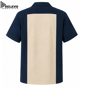 เสื้อเชิ้ตโบว์ลิ่งแขนยาวลำลองสำหรับผู้ชาย พรีเมียม คอทรงโอ ดีไซน์แผงสีทูโทน กรมท่า-เบจ  คอปกติดกระดุม แห้งเร็ว - Product Image 2