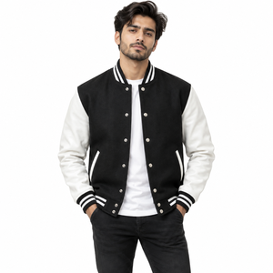 Veste de sport pour homme à col montant et fermeture éclair, bleu marine, manches beiges, tissu écologique respirant à séchage rapide, motif à carreaux - Product Image 4