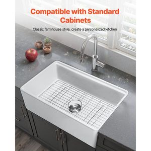 Lavello da cucina a incasso singolo da 32,5x20 pollici in argilla refrattaria, bianco, con frontale a grembiule, resistente al fuoco, per postazione di lavoro - Product Image 6