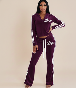 Custom <b>Sexy</b> Ladies Cropped Velvet Tracksuit 2 Piece Zip Washed Hoodie Jogger Pants <b>Sets</b> Women Custom Printed Velour Sweastsuits - Product Image 1