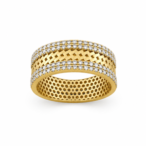 Gold Plated Moissanite Ring Wide Band Double <b>Row</b> Moissanite Vintage Wedding Jewelry for Women - Product Image 4